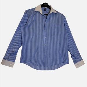 Paul Smith London Blue & White Striped Dress Shirt Winchester Style US 17 EU 43